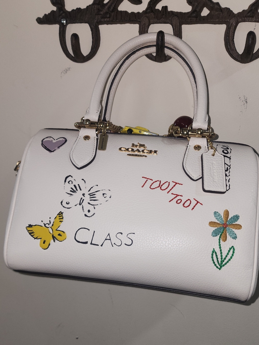 COACH White Pebbled Leather Rowan Sketch NYC Print Satchel Style CAK19 NEW - Picture 6 of 16